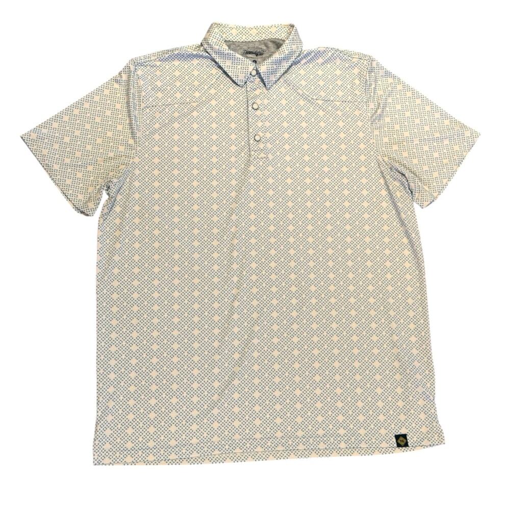 Threadgrit Mens Large Short Short Sleeve Polo Shirt Blue & White Geo Print